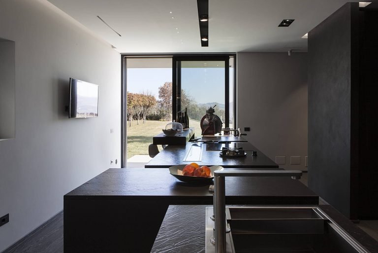 Gourmet kitchen with quartzite countertops and custom cabinetry