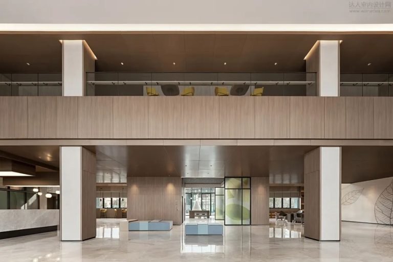 Luxury hotel lobby with custom reception desk and feature lighting