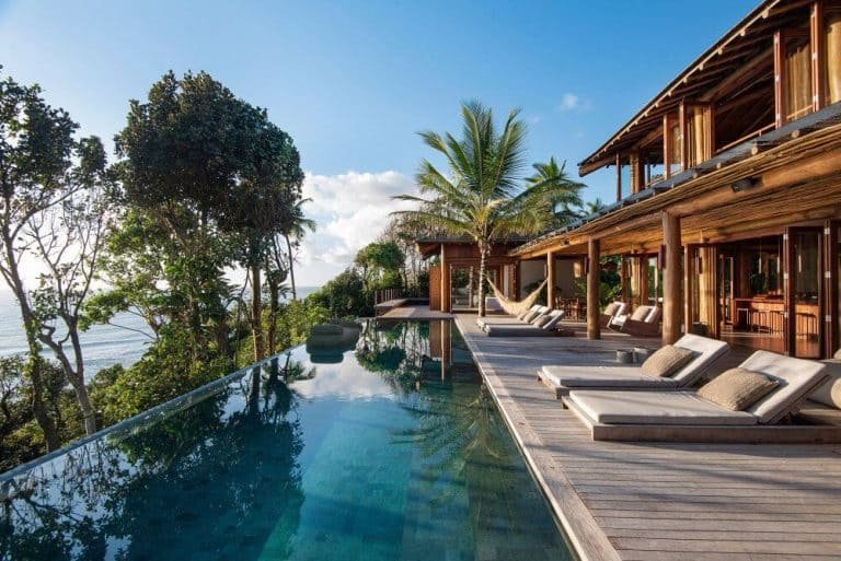 Luxury pool area with China-sourced materials