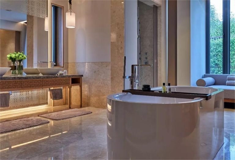 Luxury spa treatment room with natural materials