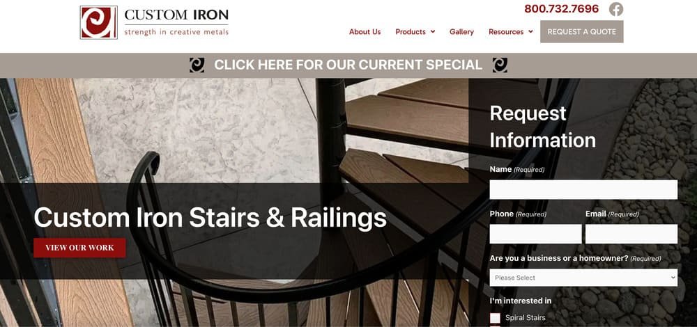Custom Iron Website Homepage