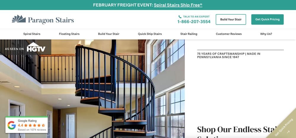 Paragon Stairs Website Homepage