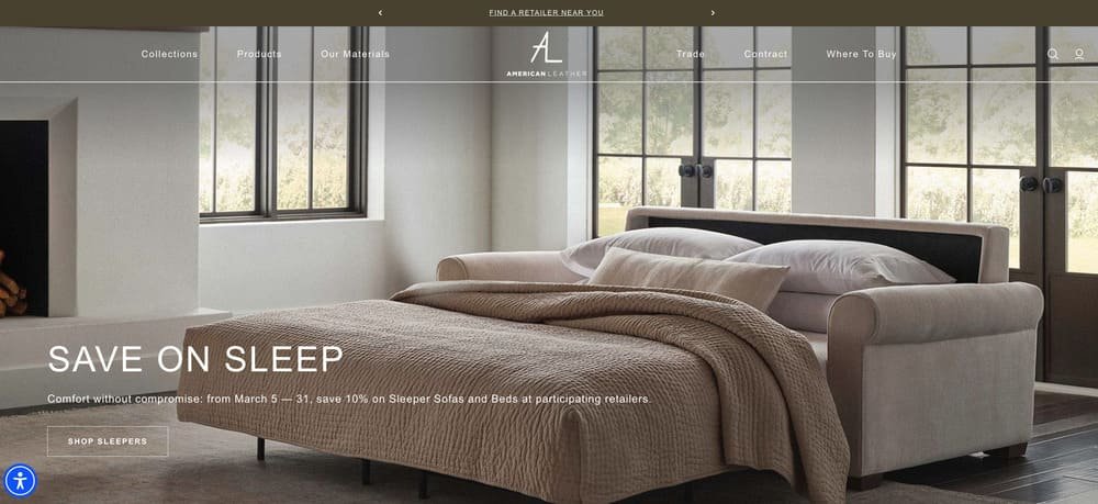 American Leather Website Homepage