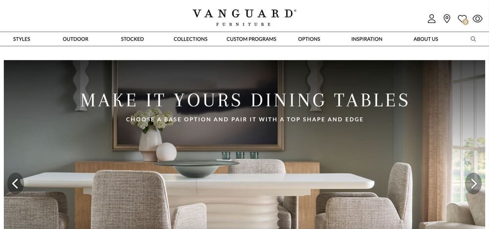 Vanguard Furniture Website Homepage