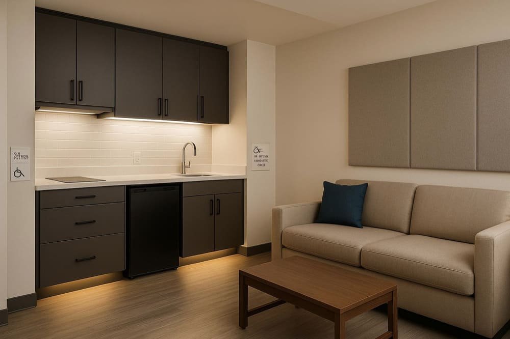 18 open kitchen living room ideas for hospitality suites (open plan kitchenette + living area)