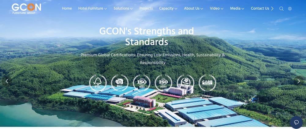GCON hotel furniture website homepage