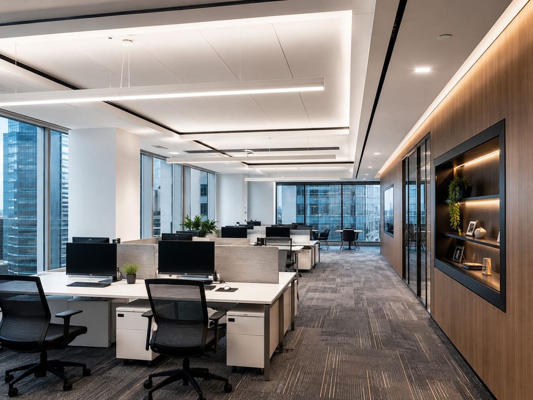 Modern Commercial Office Lighting With Linear LED Fixtures