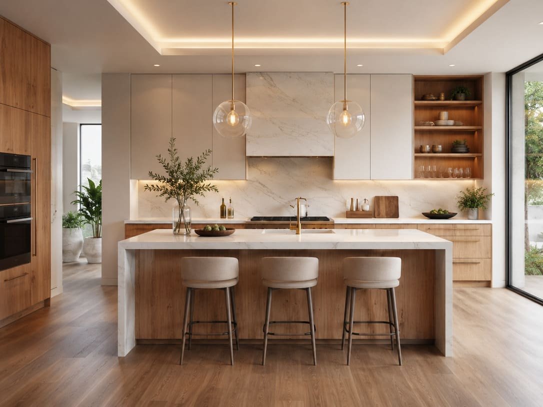 Modern Kitchen Cabinets With Warm Scandinavian Style And Natural Wood Finishes