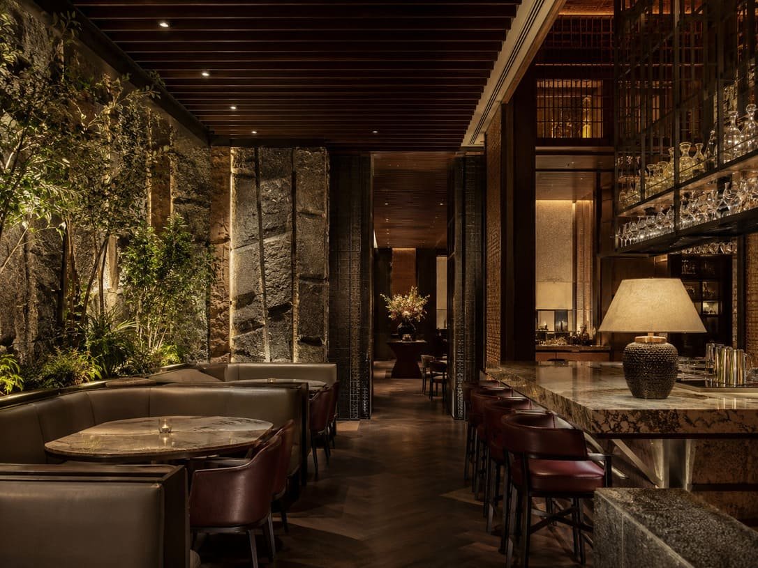 Hotel restaurant with custom banquettes and lighting