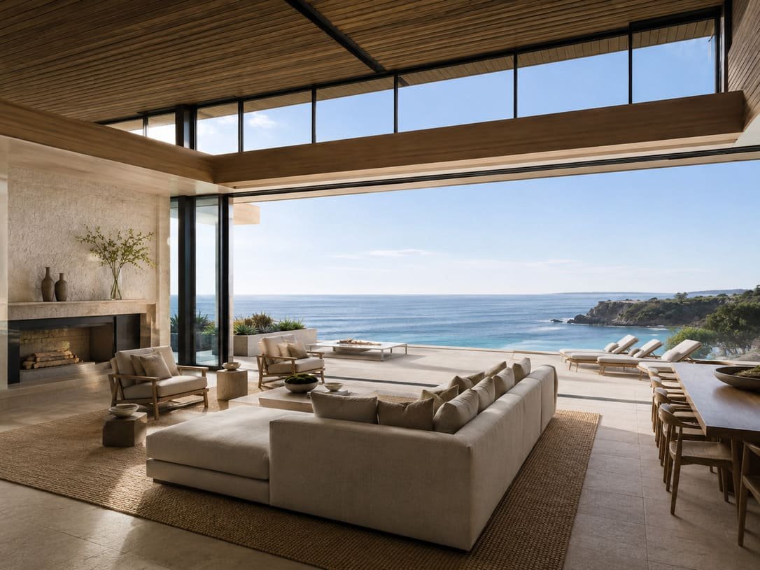 Infinity living room overlooking the ocean
