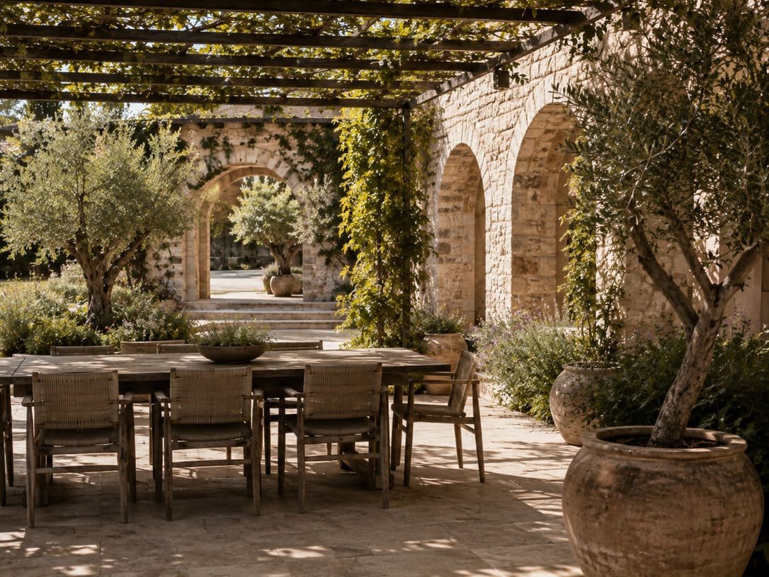 Italy villa courtyard dining area