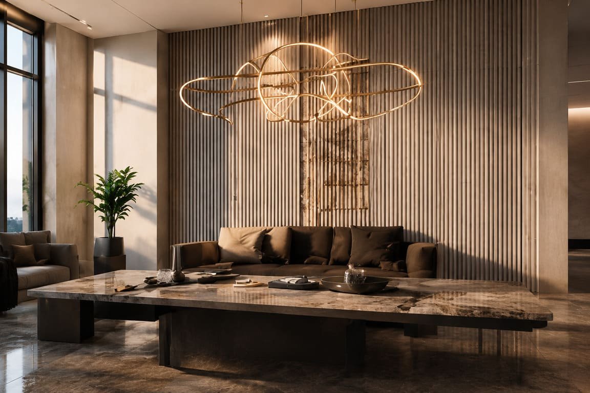 Modern Lounge Interior With Sculptural Statement Lighting
