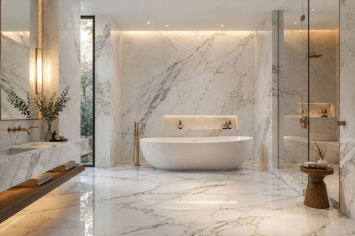 Luxurious Marble Spa Bathroom With Elegant Stone Walls