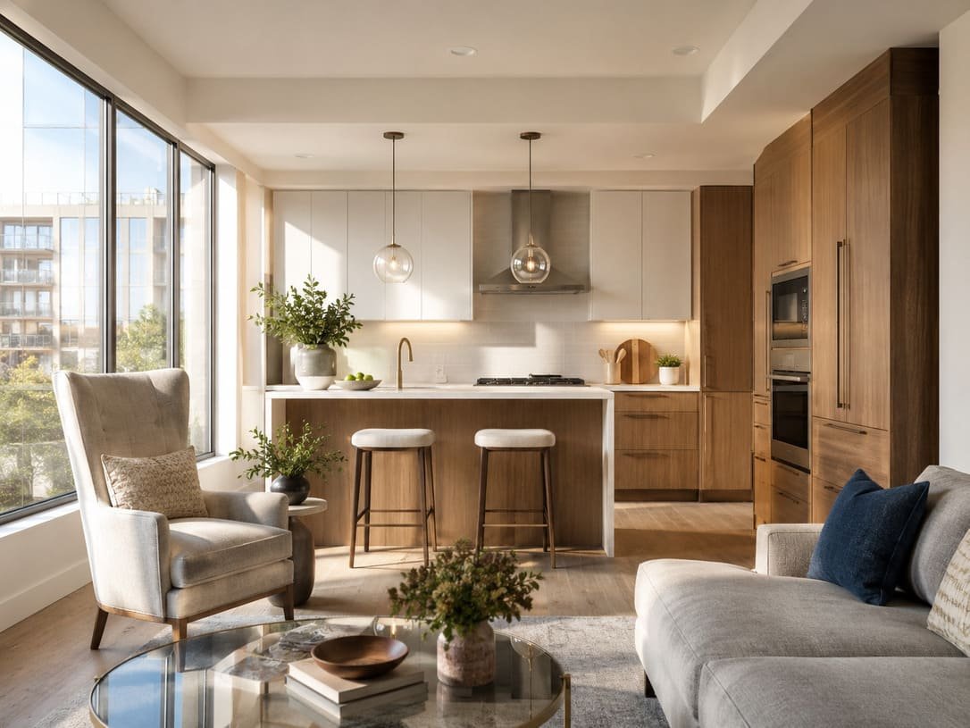 Modern Apartment Interior With Kitchen Living Area And Natural Light