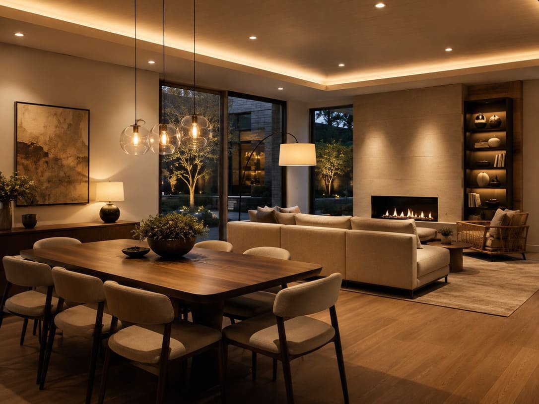 Modern Residential Lighting Interior With Elegant Pendant Lights