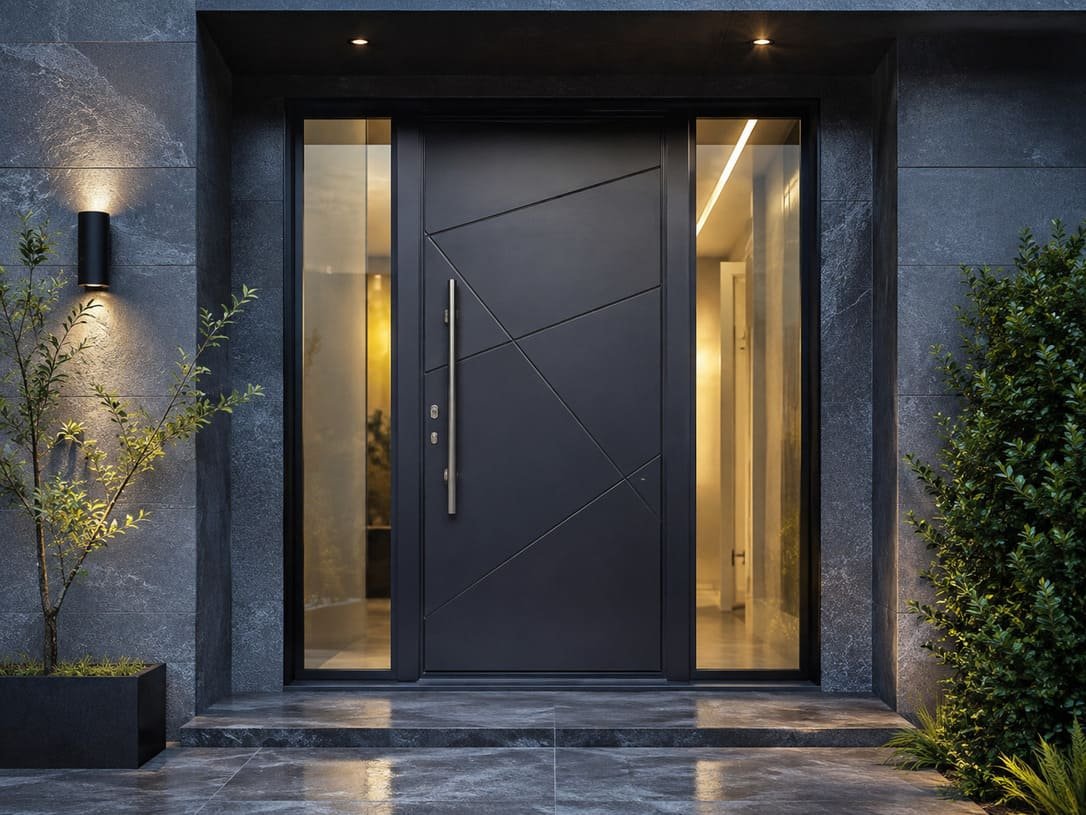 Modern Steel Entrance Door With A Luxury Dark Facade