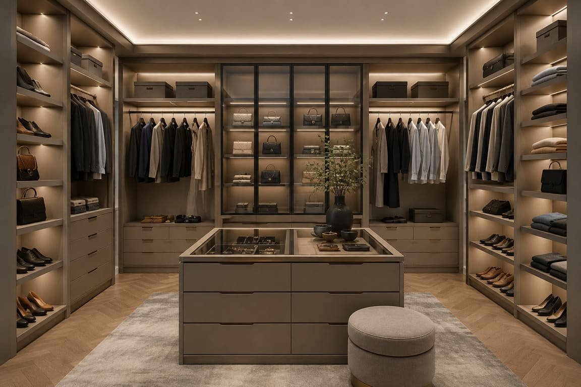 Luxury Walk In Closet With Custom Wardrobe Storage