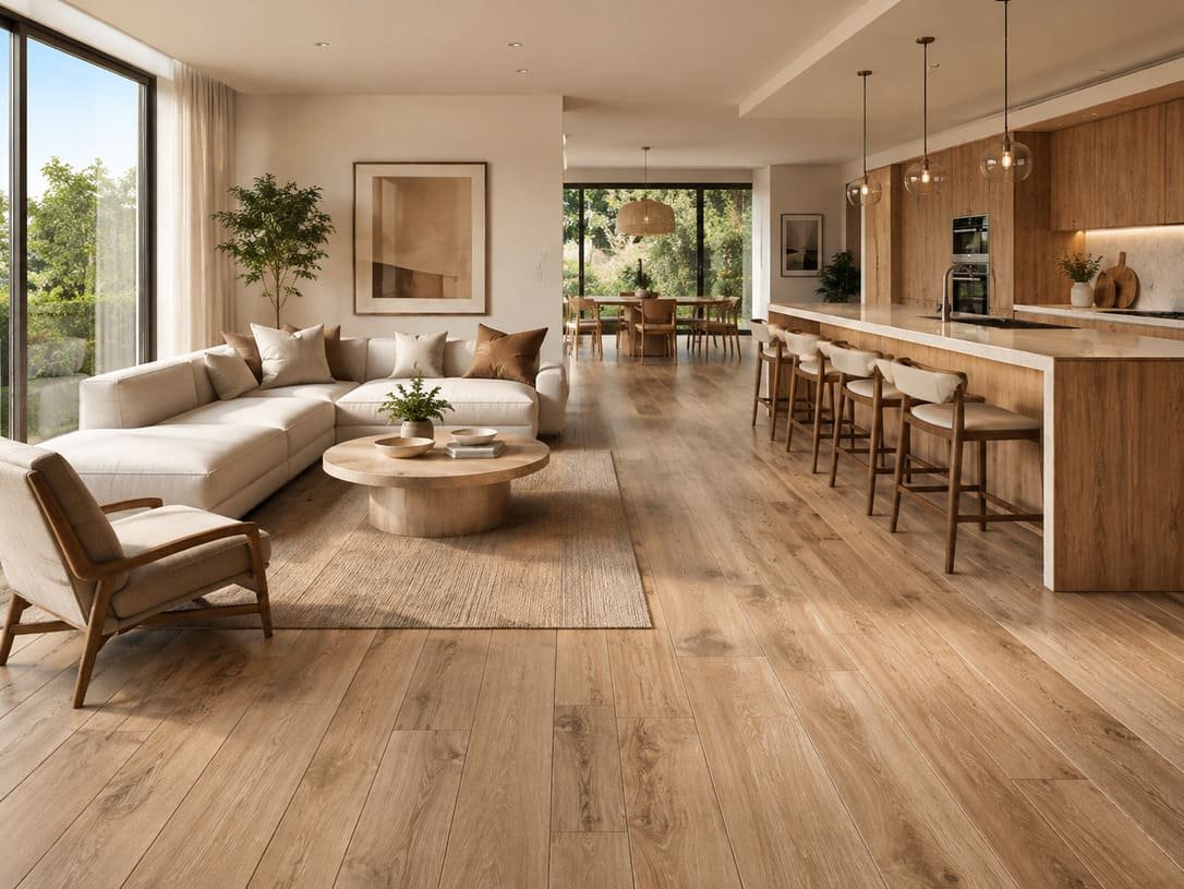 Scandinavian Open Plan Interior With Wood Look Flooring